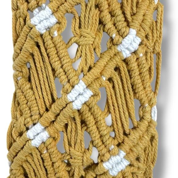 Free People Bohemian Retro 70s Mia Canvas Macrame Strap Tote Bag NWT XL Fringe - Picture 3 of 13